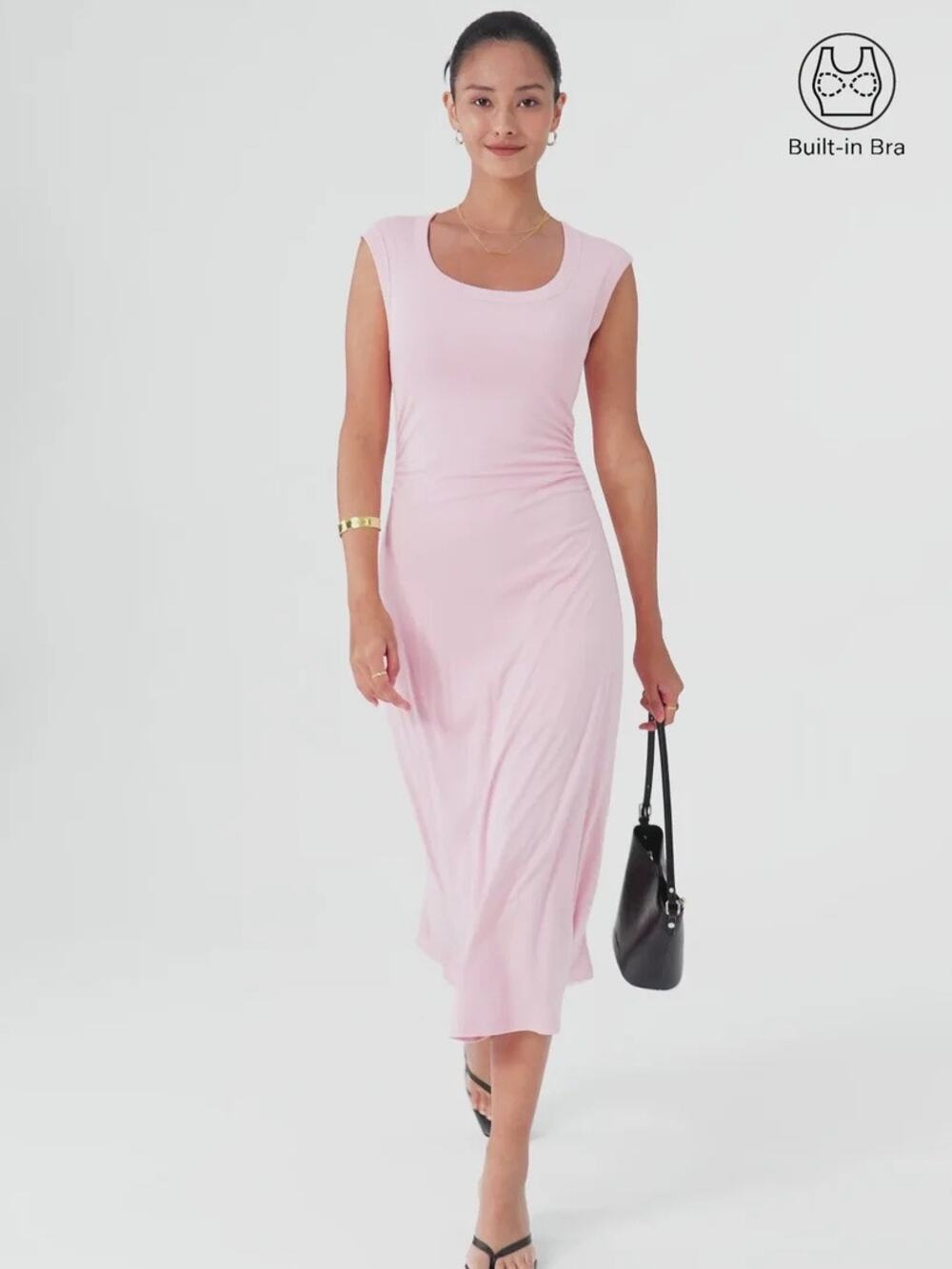 NWT OGL Eco-SkinKiss®Scoop Neck Side Ruched New Airy Bra Midi Dress 2XL